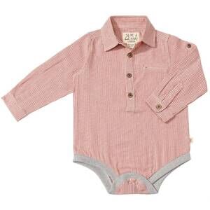 NEW ME & HENRY boy's jasper long sleeve onesie in red mini stripe